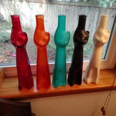 Vintage 5 Happy Cat Riesling Wine Bottles Red Green Black White Orange T3