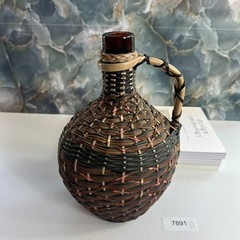 Vintage V Levante Bottle Spanish Woven Wicker Covered Brown Glass