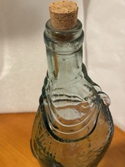 Fish Shaped Vintage Light Green Glass Bottle/Decanter With Cork 10” Tall