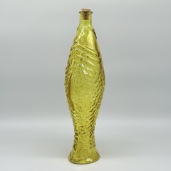 Vintage Fish Shaped Yellow Glass Decanter Wine Bitters Bottle With Cork 15&Prime;
