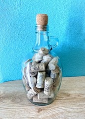Vintage 1.5 Liter Glass Wine Jug Filled With Corks