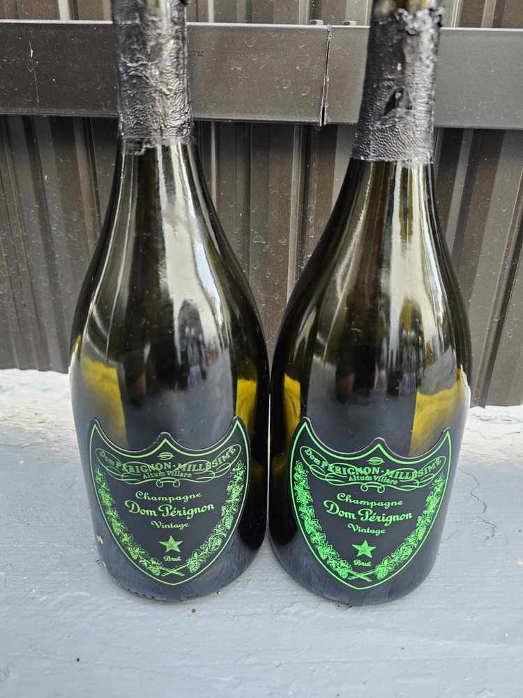 2Empty Dom Perignon Luminous Bottle 750 ML Light Up Green Champagne EXCELENT CON