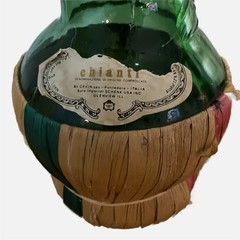 Vtg Empoli 34” Tall Glass Green Bottle Italy Chianti Swirl Cork Label Basket