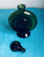 Vintage French DECO Emerald Green Wine Bottle/ Stopper MONTESQUIOU signed empty