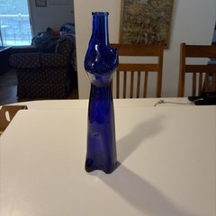 Royal Blue Happy Cat Wine Bottle RHEINHESSEN-RIESLING Cobalt Blue 13&Prime;T Empty