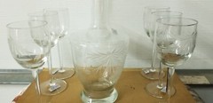Toscany Etched Crystal Decanter with 6 Glasses