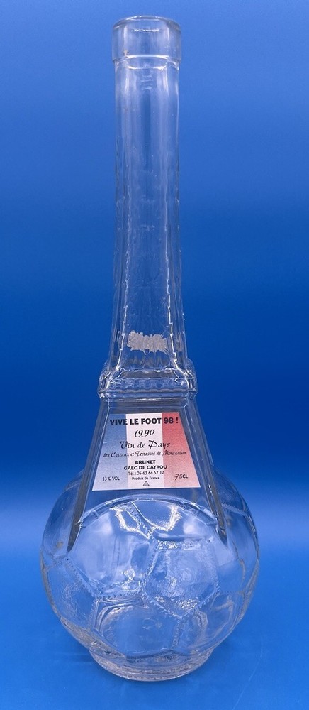 Empty VTG Wine Bottle From France. “Long Live Football 98” Brunet Have De Cayrou
