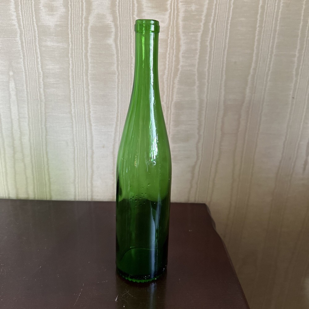 Vintage Green Long Neck Wine Bottle 13.25” Tall, 4/5 Qt.