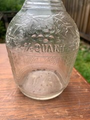Vintage Wine Bottle. Decorative. Embossed. Grapes & Leaves. Clear. 4/5 Quart