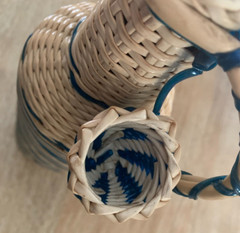 Vintage 1970s FRENCH WICKER-WRAP WINE BOTTLE Parisian Blue/Cream Plastic Vintner