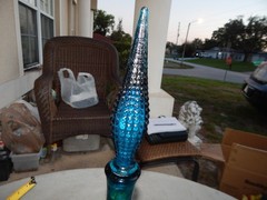 Vintage Blue Glass Genie Bottle Wine Bottle Decanter Italy Estate Find