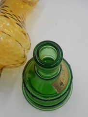 Vintage Rare Chianti Wine Bottle Decanter Lantern Oil Lamp Green Amber Glass 15&Prime;