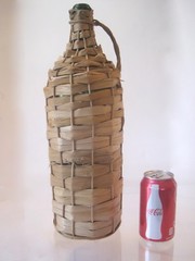 VTG 3 LITER LTR~RETSINA~STRAW WICKER COVERED GREEK WINE BOTTLE GREEN GLASS 1960