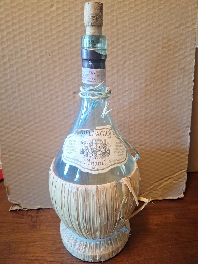 Bell&rsquo;agio Chianti 2005 Empty Glass Wine Bottle 1.5 L Rattan Wrapped Wick Italy