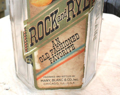 ANTQIUE ORIGINAL “ MANY BLANC “ ROCK- RYE PAPER LABEL LIQUOR EMPTY BOTTLE !!
