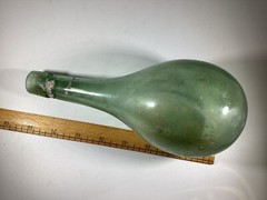 Antique Vtg. Hand Blown Wine Bottle Torpedo Round Bottom Green Glass 8”
