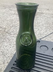 Pair Of (2) Huge Antique Vin Litre Green Glass Decanters Super Heavy French Wine