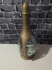 Vintage India Brass Italia Glass Bottle Wine Rum Liquor Decanter Bar Decor O7