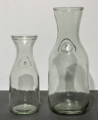2 Vtg Embossed Paul Masson “Since 1852” Carafe Decanter Glass Wine/Milk Bottles.