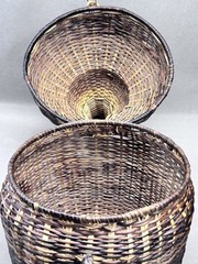 Vintage Wicker Demijohn Wine Bottle Basket Holder Hinged Lid Handle 13.5”