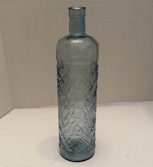 Lt. Blue Wine Bottle w/ Diamond Design-Hand Made In SPAIN—Recycled Glass-11.75&Prime;H