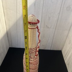 Vintage Plastic Wicker Wrapped Wine Bottle Decanter Mid Century Bohemian Style