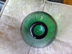 VTG Lrg Green Glass Wine Bottle Jug Bar Liquor 15&Prime;  Round Bottom Antique Bubbles