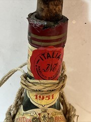 VINTAGE Empty 1951 Chianti Wine Bottle With Rattan Wrap Pint Bottle!