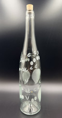 Vintage Tall Etched Cherry Pattern Clear Glass Wine Bottle With Stopper 13&Prime;