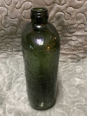 Vintage 1940s Green Wine Half Gallon Bottle 10” Tall, Glass Embossed Grape Vines