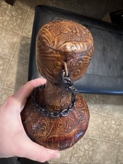 Spanish Matador Brown Leather Wrap Wine Bottle Jug Stopper Cork Catalan VTG