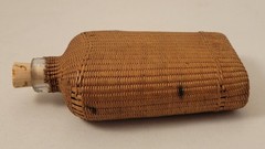Vintage Finely Woven Wicker Wrapped Glass Flask with Cork