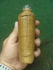 Old Wicker Wrapped Flat Bottle Vintage 6&Prime; No Cork Rustic Antique Whiskey Flask