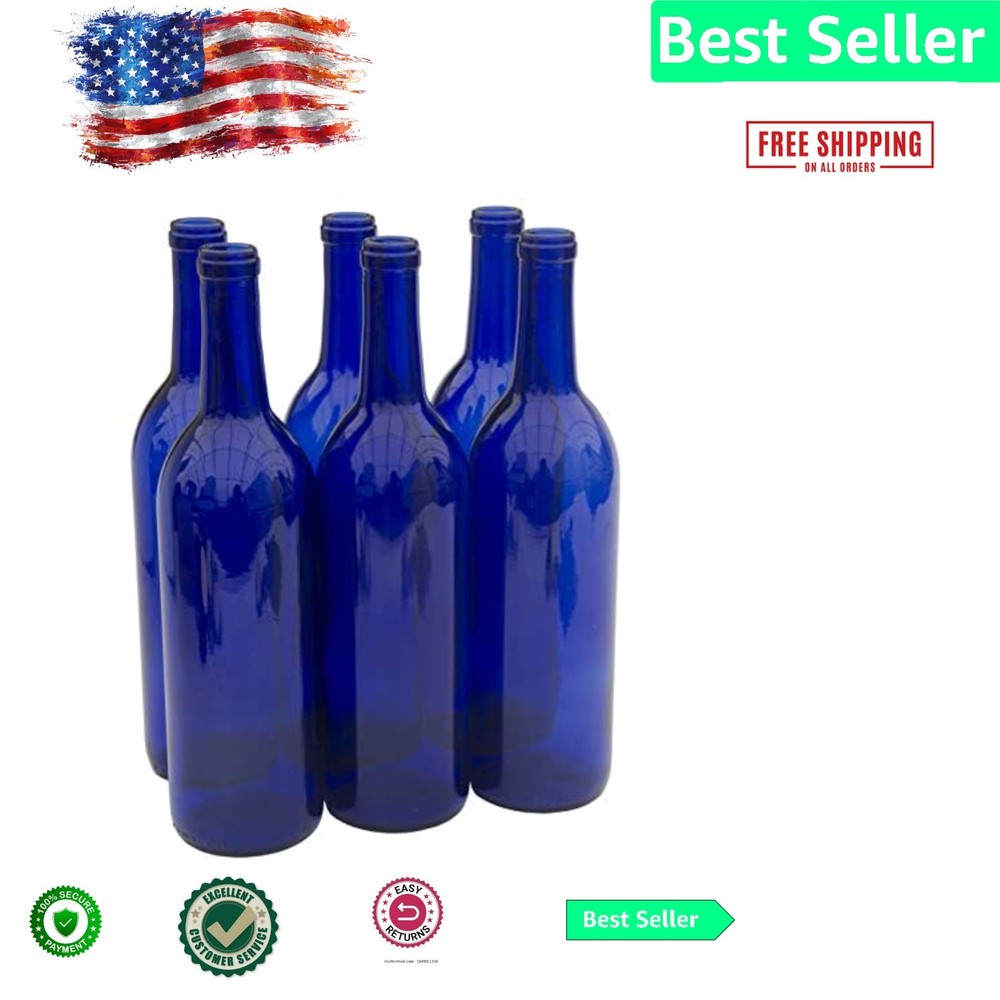Elegant Cobalt Blue 750ml Bordeaux Wine Bottles – Case of 6 Glass Bottles