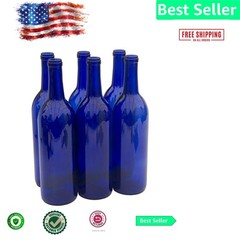 Elegant Cobalt Blue 750ml Bordeaux Wine Bottles – Case of 6 Glass Bottles