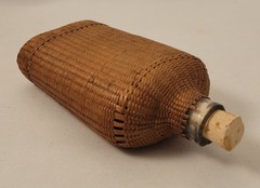Vintage Finely Woven Wicker Wrapped Glass Flask with Cork
