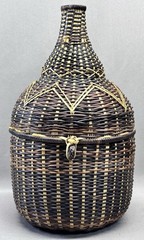Vintage Wicker Demijohn Wine Bottle Basket Holder Hinged Lid Handle 13.5”