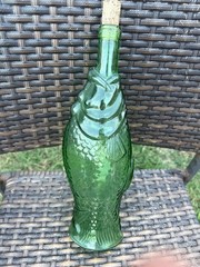 Vintage Fish Shaped Green Glass Wine Decanter Bottle 13”