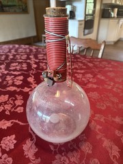 Vtg Round Bottom Glass Boiling Flask/Wine Bottle Wrapped Stem & Original CorkJUB