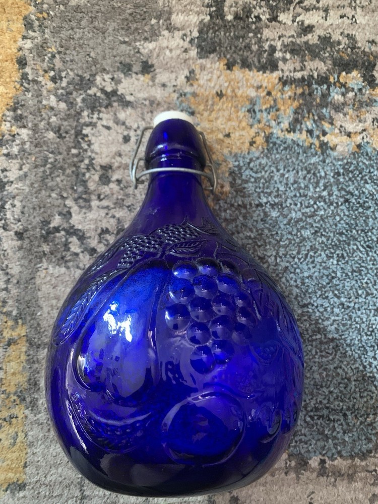Vintage Casadis Milano Cobalt Blue Glass Wine Bottle Jug Jus De Fruits No Chips