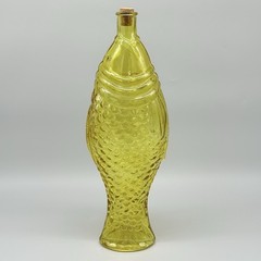 Vintage Fish Shaped Yellow Glass Decanter Wine Bitters Bottle With Cork 15&Prime;