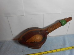 VINTAGE EMPTY DUCK TOOLED LEATHER WRAPPED GLASS WINE BOTTLE ITALY 12x4x7in -L503