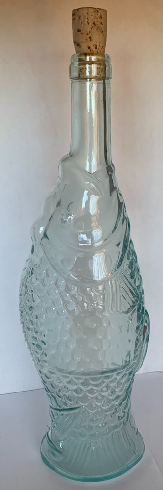 Pescevino Italian Wine Fish Shaped Bottle Blue Glass with Cork Italy 750ml