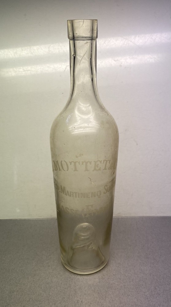 Antique Vintage French Glass Wine Bottle Etched J. Mottet & Co
