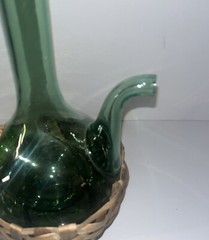 VINTAGE HAND BLOWN GREEN GLASS WINE BOTTLE DECANTER FROM ITALY