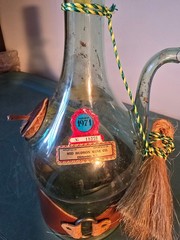 Vtg RARE Chanti Spada Wine Bottle Decanter Wicker Blown Green Glass Ice Chamber