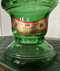 Vintage Italian Cevin Cut Green Glass Italian Chianti Wine Bottle ~ No Cork