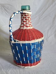 Vintage Viresa Demijohn Wine Bottle Scoubidou Woven Plastic Wicker Jug 1L 1960s
