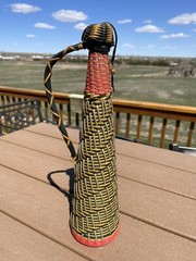 1950’s Viresa Plastic Scoubidou Woven Plastic Wicker Wine Bottle Made In Spain