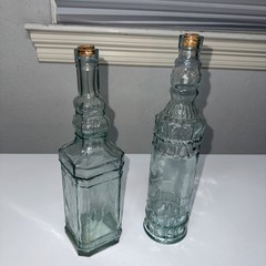 2 Blue Green Vintage Wine Bottles Glass